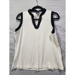 BELYN KEY Large Chalk White Black Sleeveless‎ Golf Pickleball Tennis Shirt